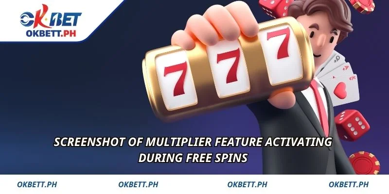 Screenshot of multiplier feature activating during free spins 